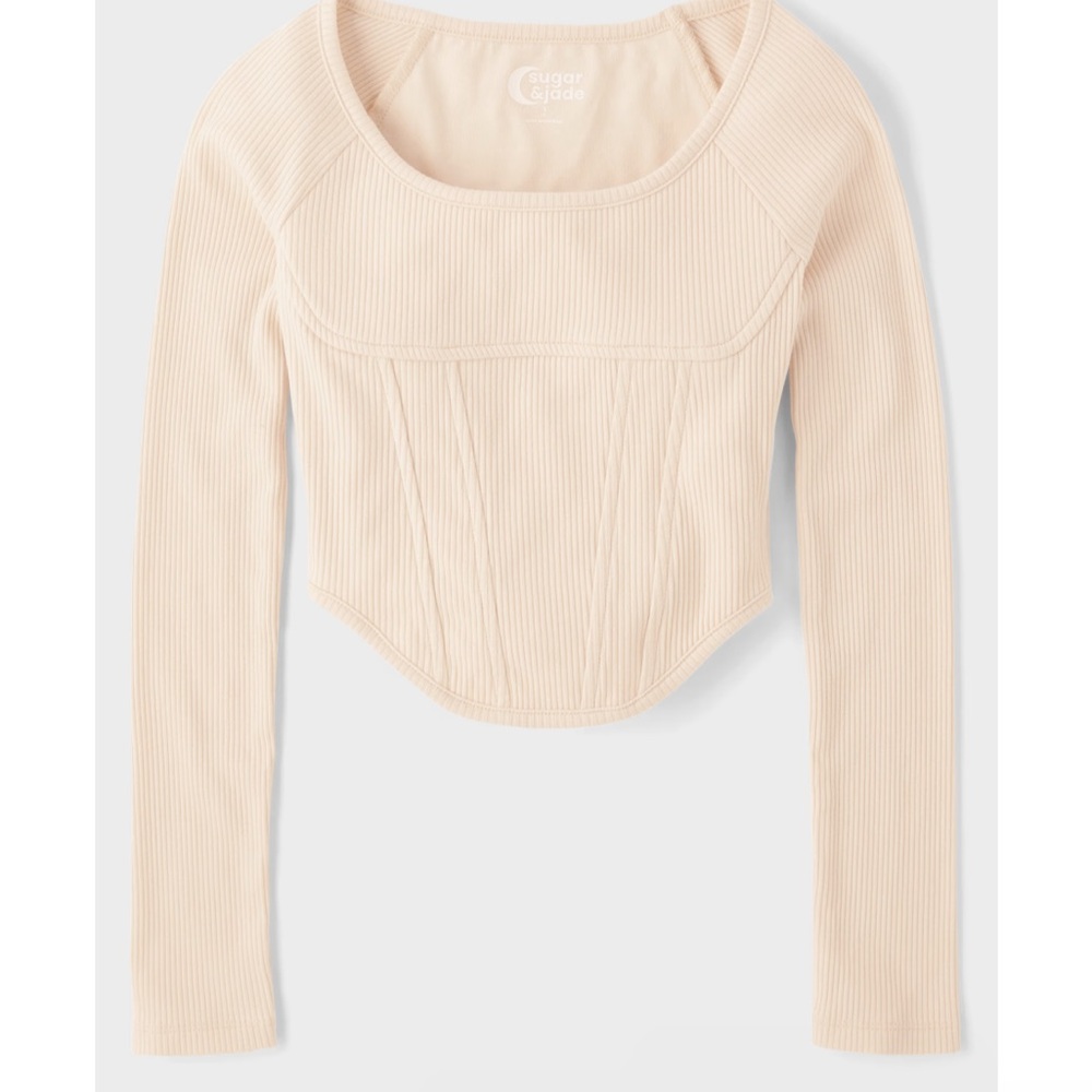 Sugar & Jade Plus Size Tween Girls Cream Ribbed Corset Top